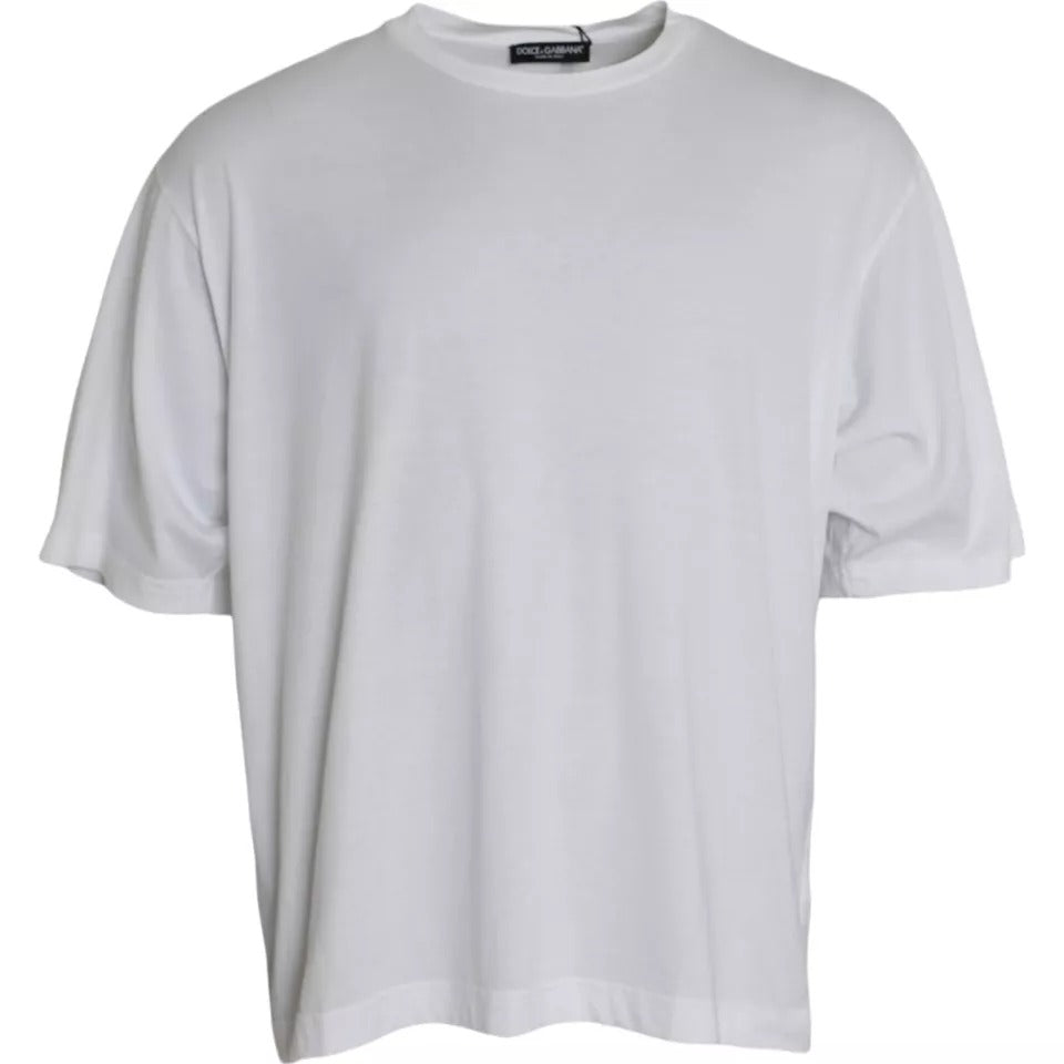 Dolce & Gabbana White Cotton T-shirt with Round Neck and Short Sleeves