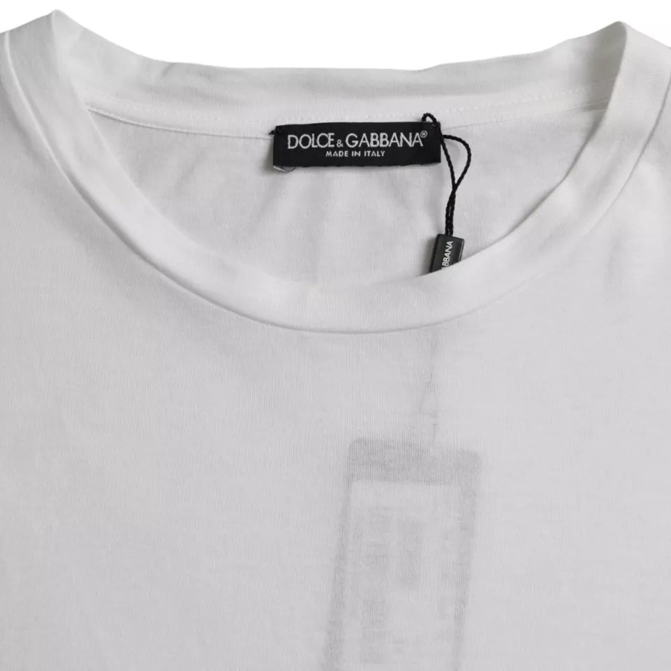 Dolce & Gabbana White Cotton T-shirt with Round Neck and Short Sleeves