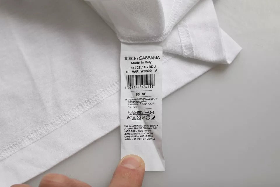 Dolce & Gabbana White Cotton T-shirt with Round Neck and Short Sleeves