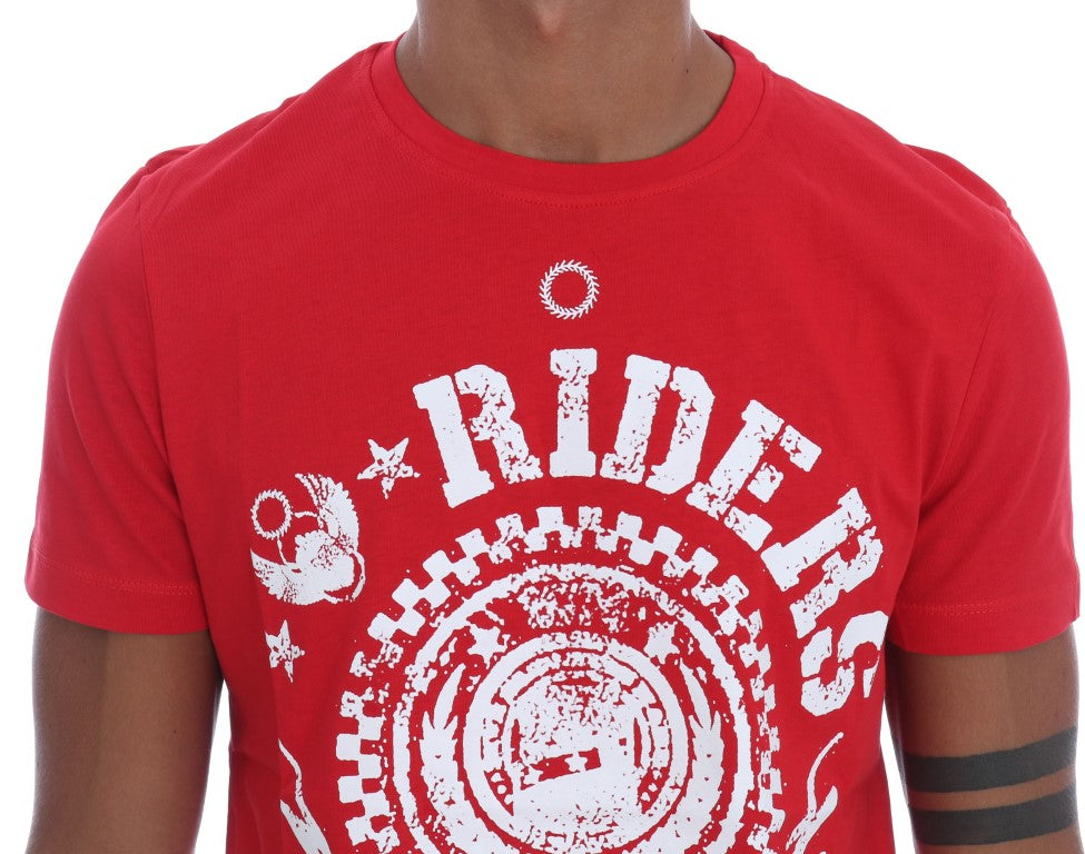 Frankie Morello Red Cotton Crew Neck RIDERS T-Shirt