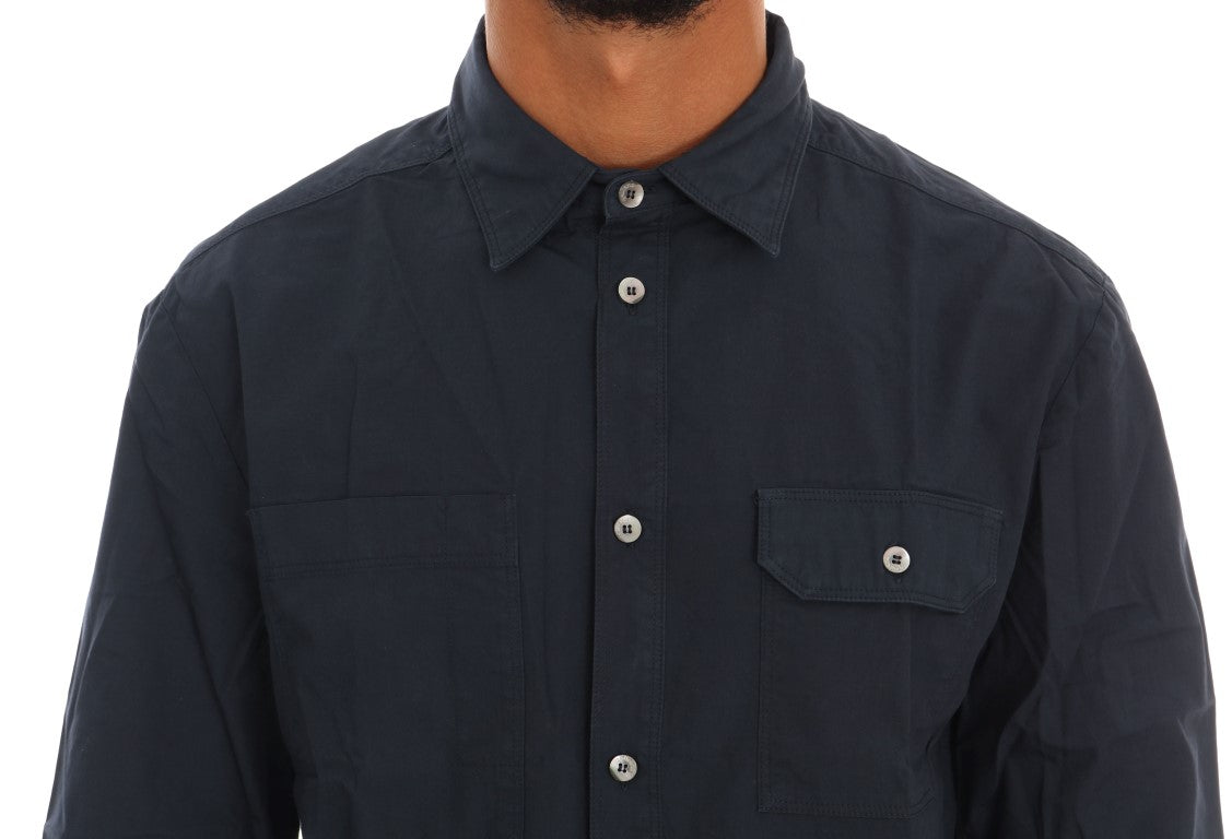 John Galliano Blue Cotton Long Sleeve Casual Shirt