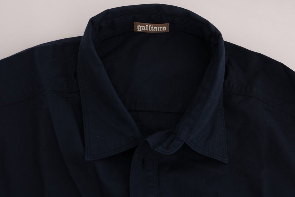 John Galliano Blue Cotton Long Sleeve Casual Shirt