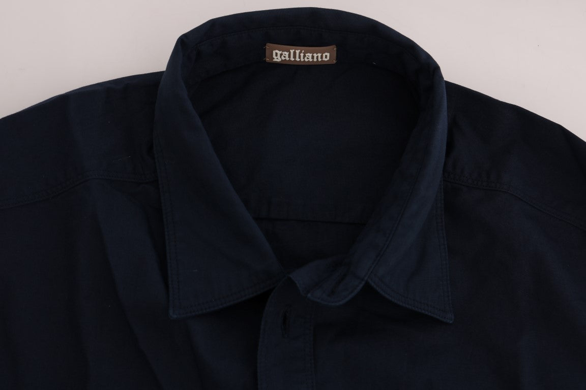 John Galliano Blue Cotton Long Sleeve Casual Shirt
