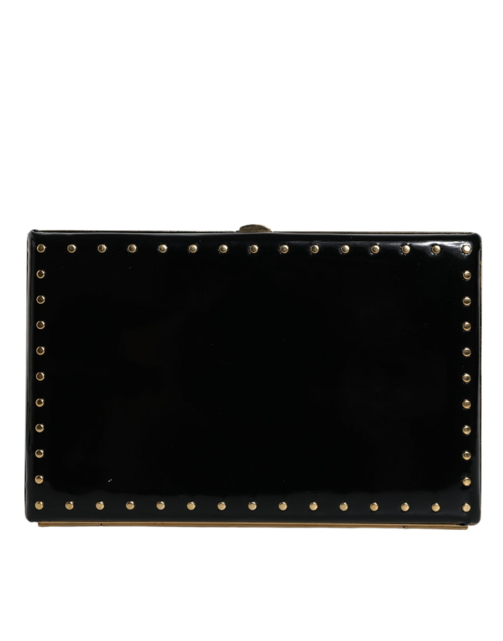 Dolce & Gabbana Black Leather Studded Gold Frame Clutch Evening Bag Handbag