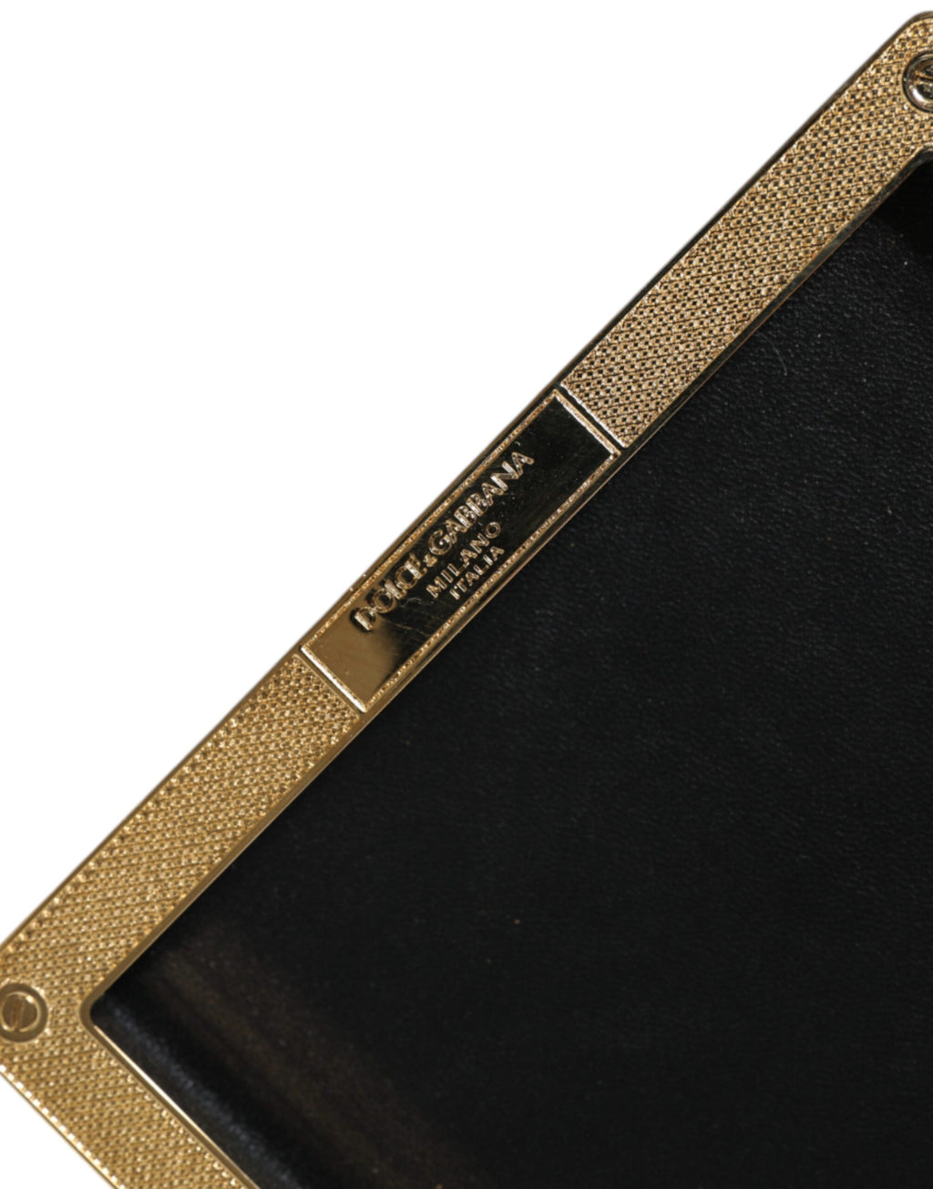Dolce & Gabbana Black Leather Studded Gold Frame Clutch Evening Bag Handbag