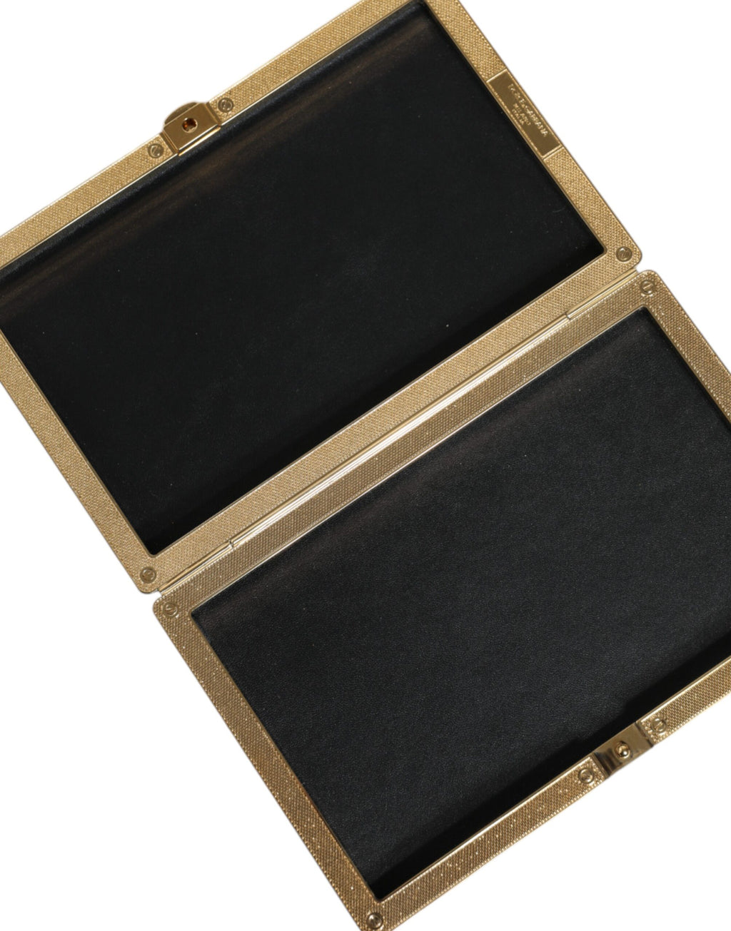 Dolce & Gabbana Black Leather Studded Gold Frame Clutch Evening Bag Handbag