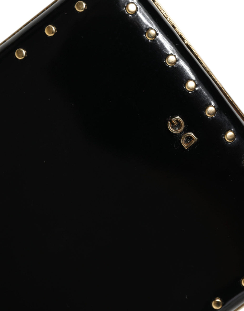 Dolce & Gabbana Black Leather Studded Gold Frame Clutch Evening Bag Handbag