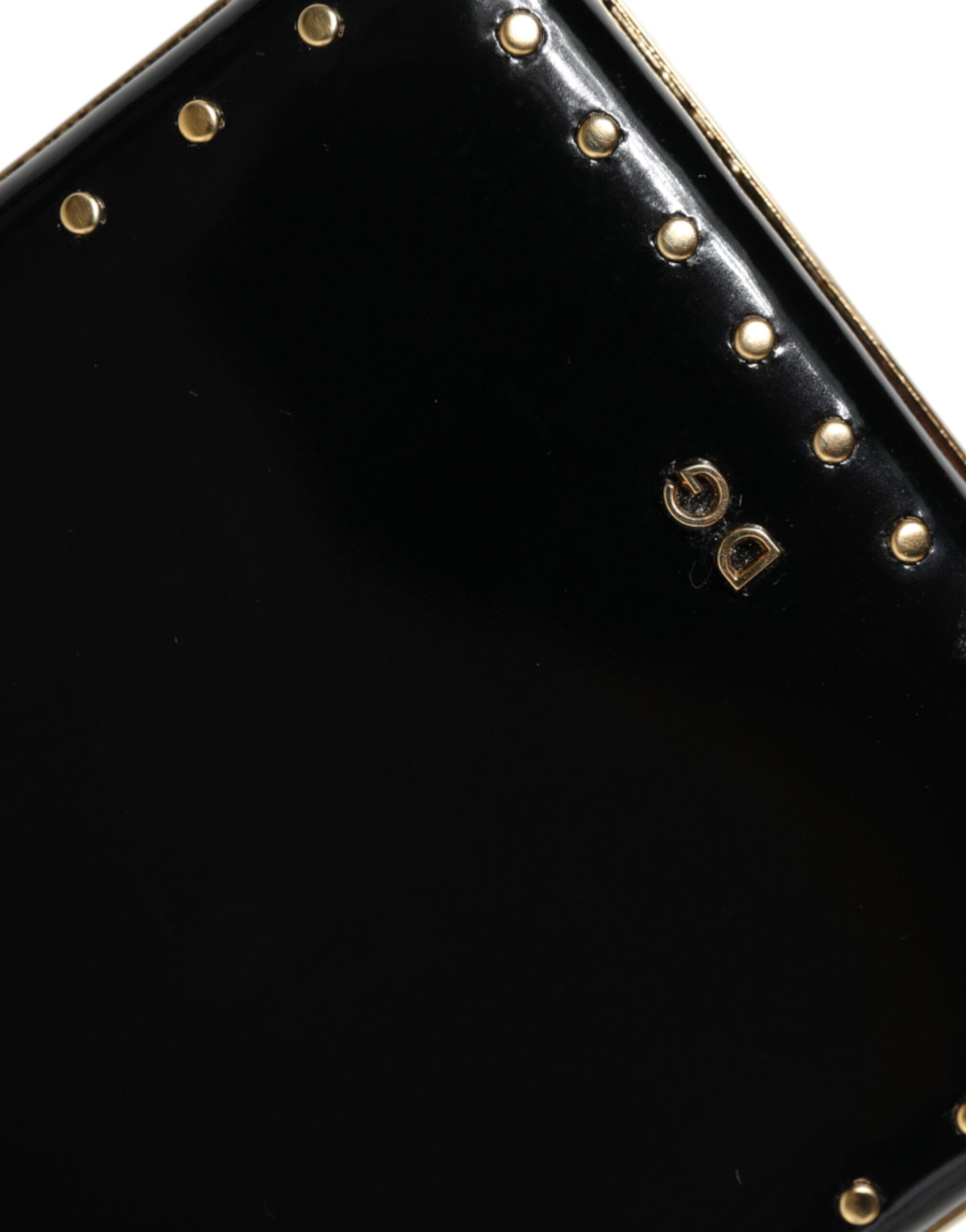 Dolce & Gabbana Black Leather Studded Gold Frame Clutch Evening Bag Handbag