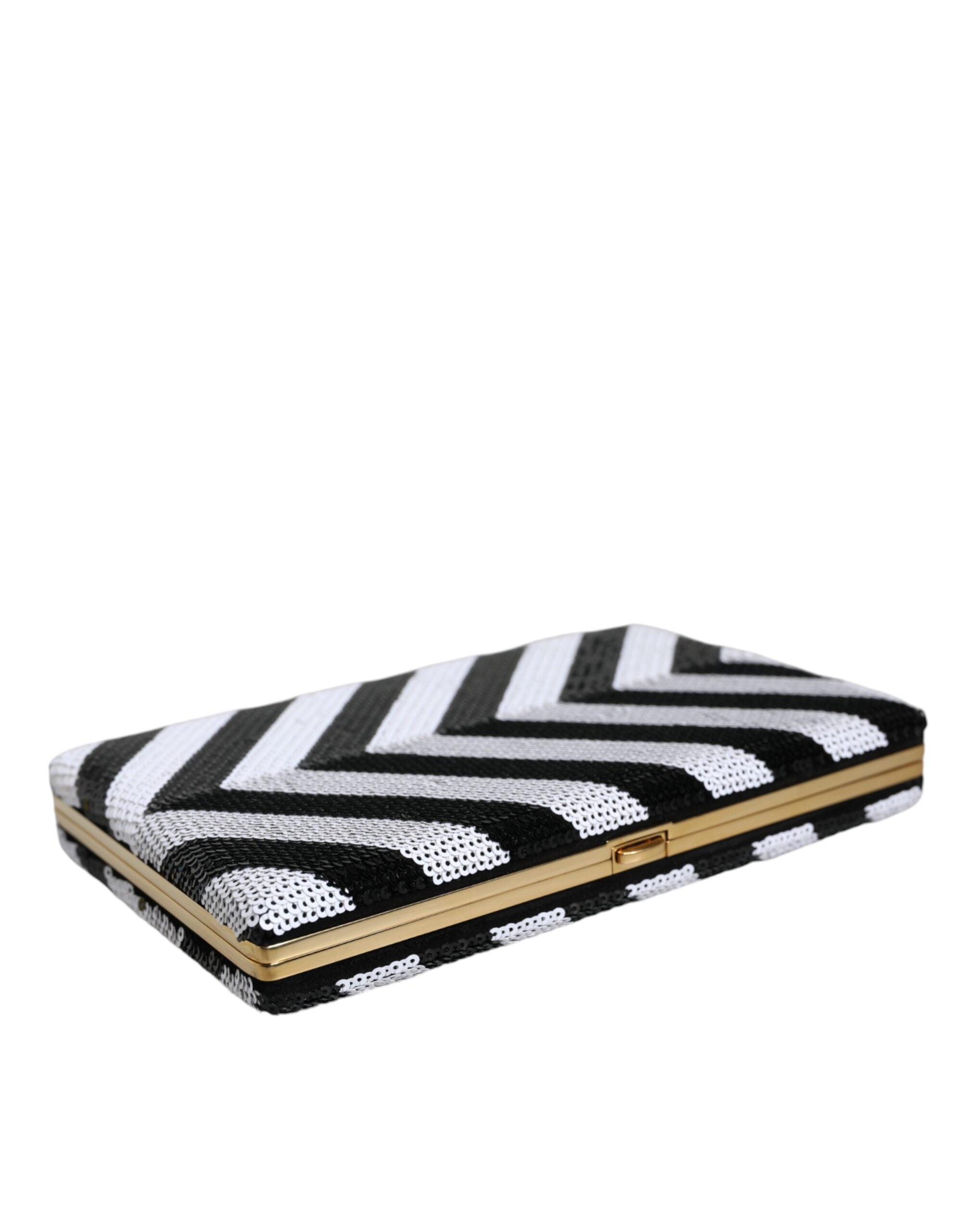 Dolce & Gabbana Black White Gold Frame Clutch Evening Party Handbag