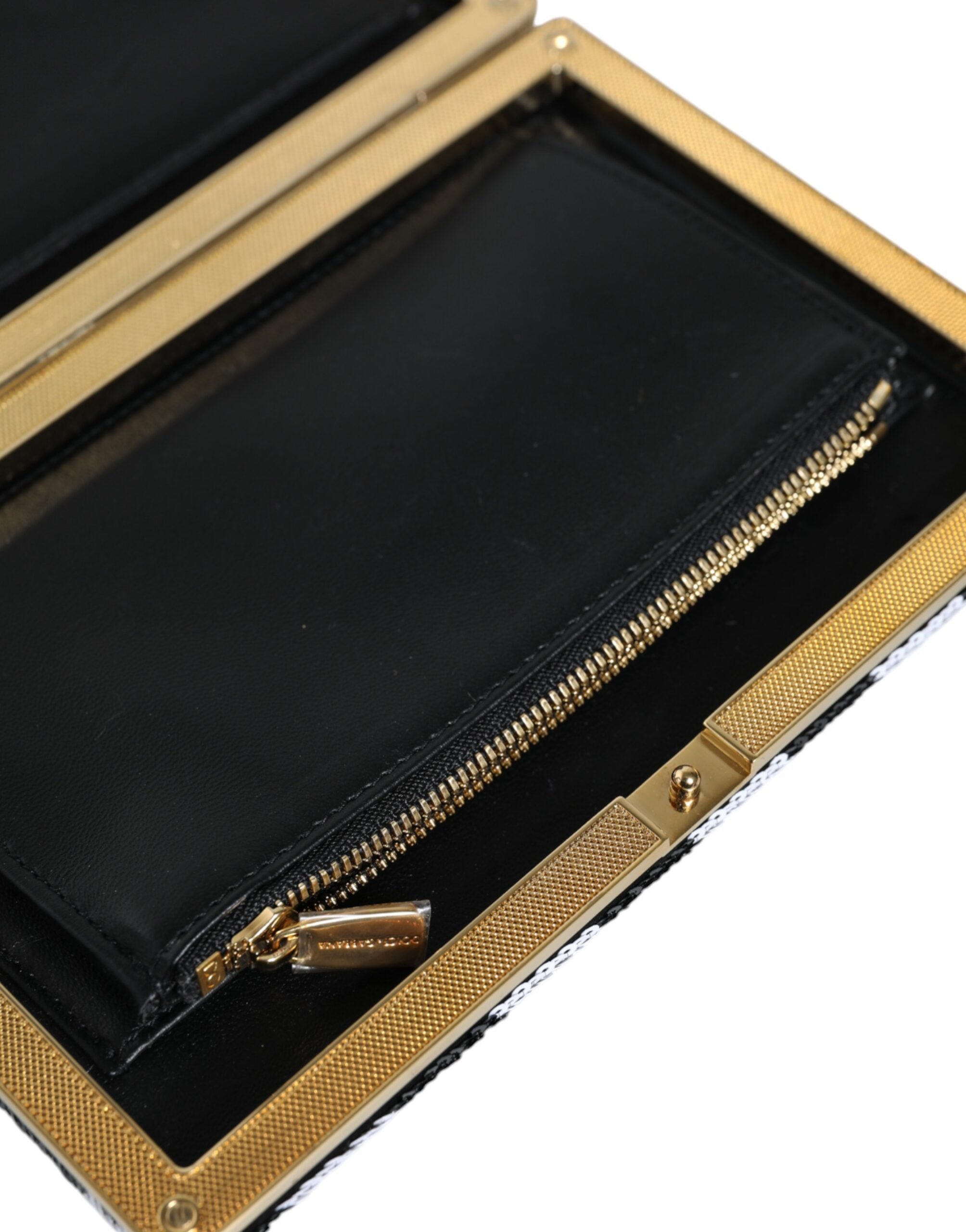 Dolce & Gabbana Black White Gold Frame Clutch Evening Party Handbag