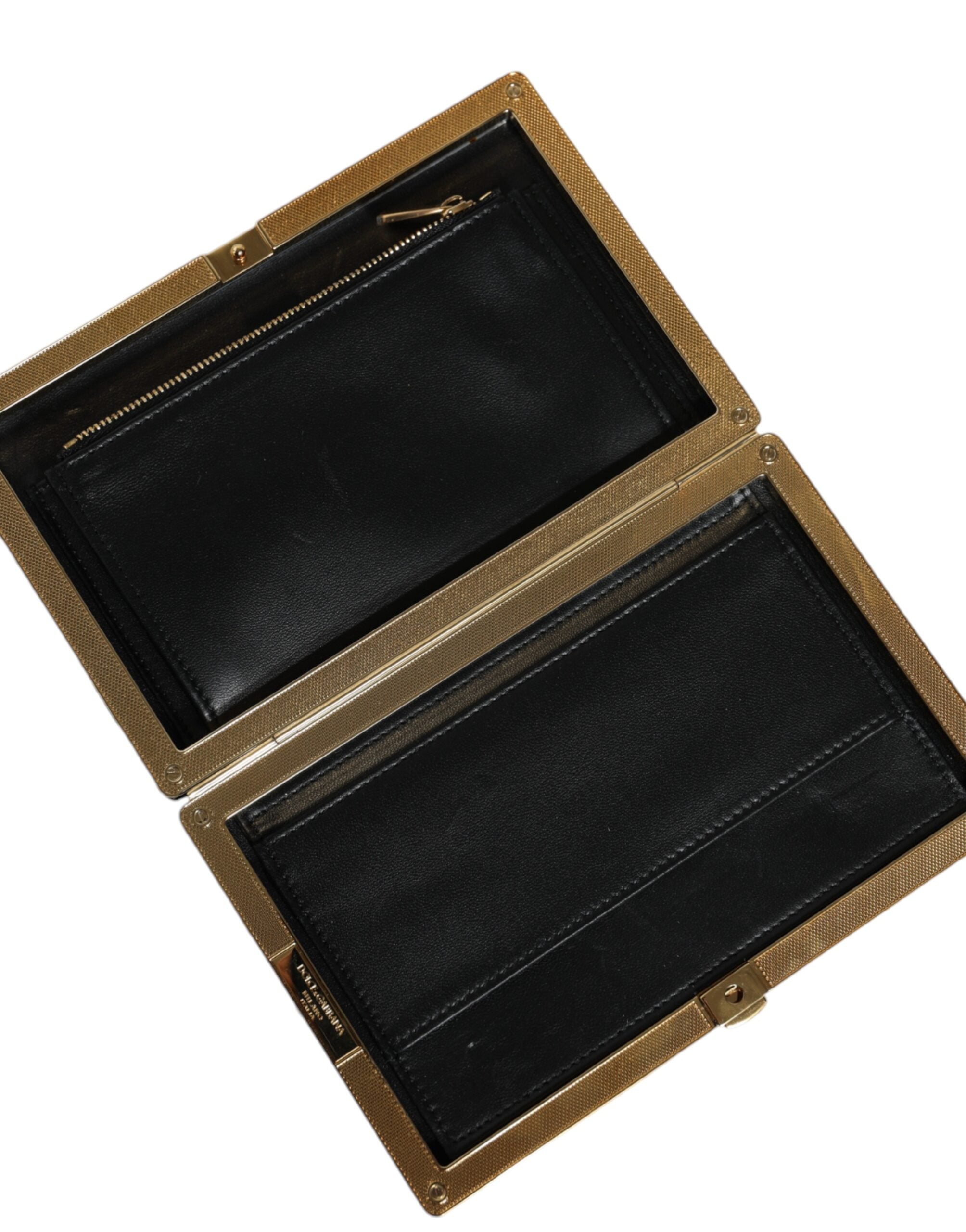 Dolce & Gabbana Black White Gold Frame Clutch Evening Party Handbag
