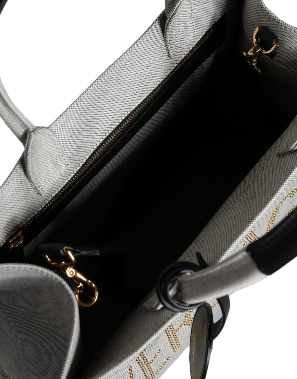 Versace Weiße Top Handle Canvas Leder Logo Crossbody Tote Bag