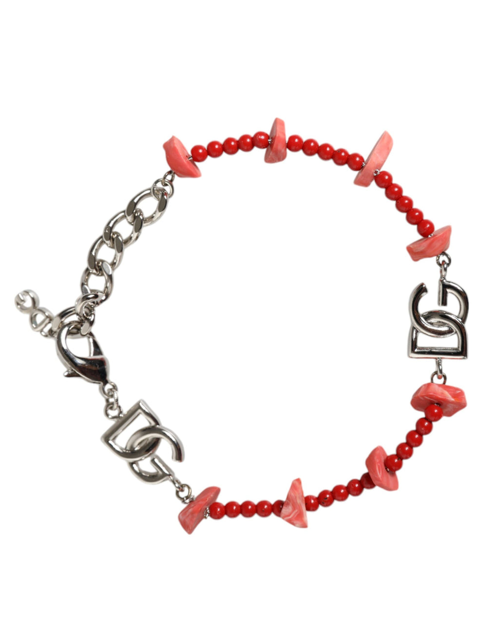 Dolce & Gabbana Silver-tone Brass Pearl Resin DG Logo Chain Bracelet