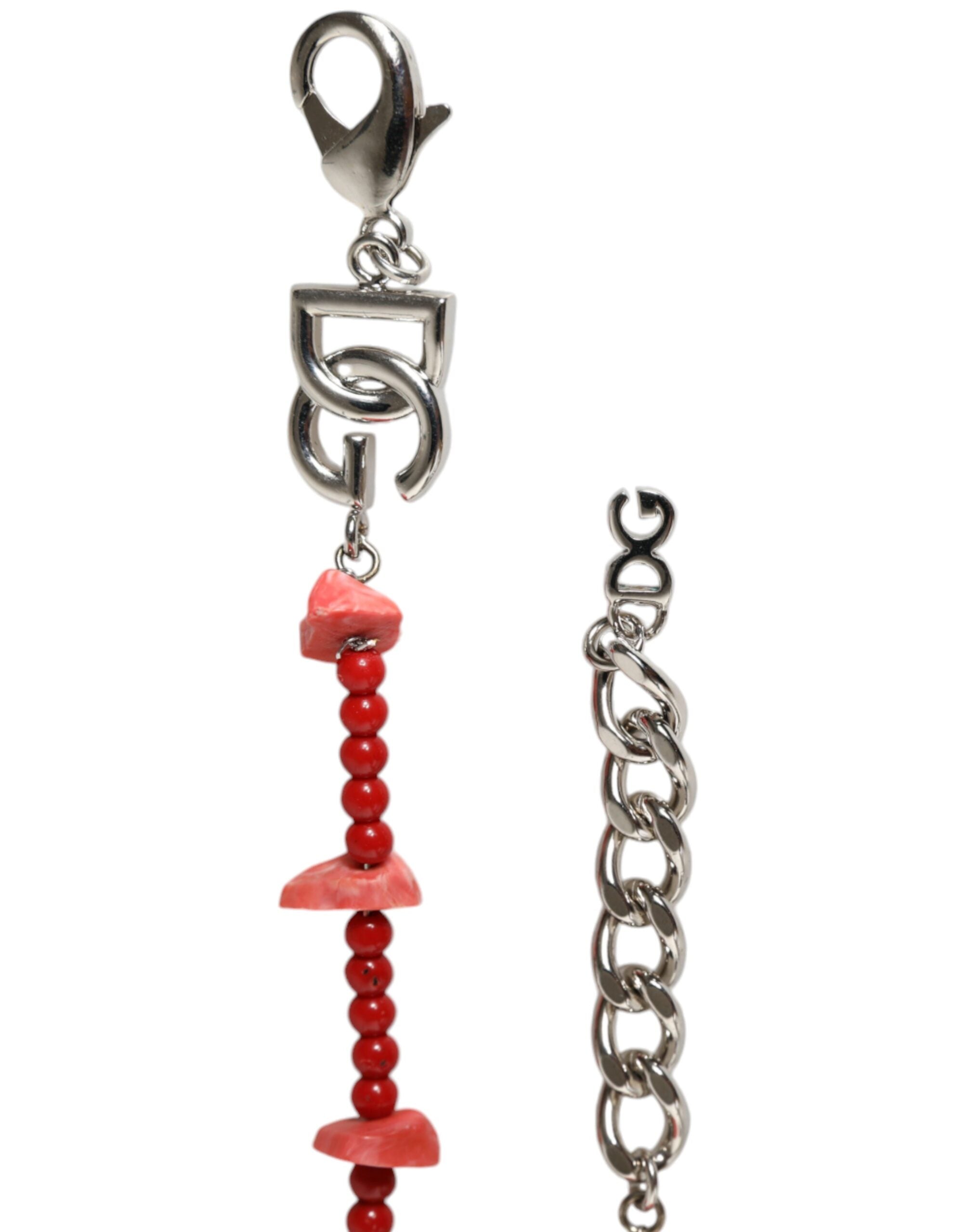Dolce & Gabbana Silver-tone Brass Pearl Resin DG Logo Chain Bracelet