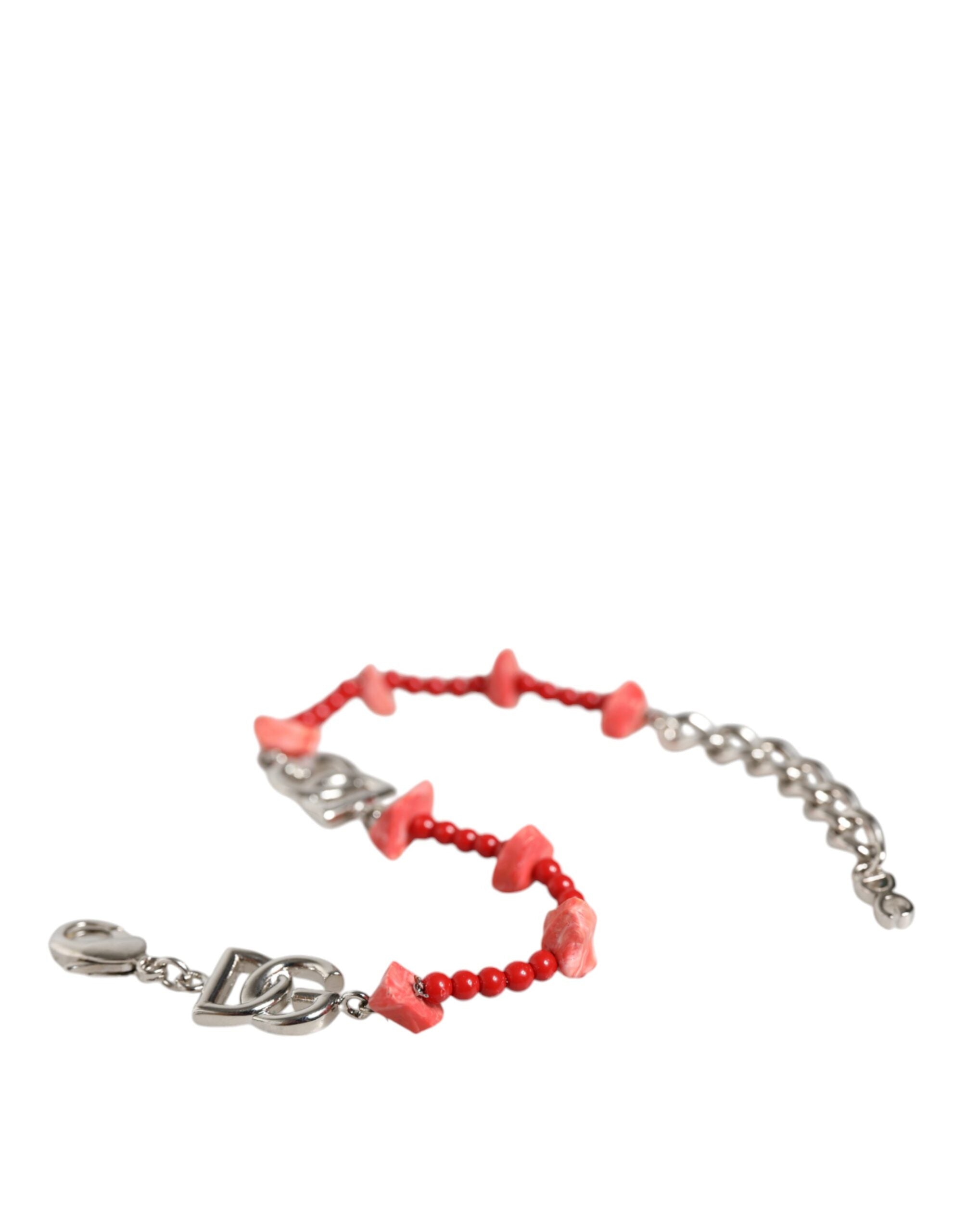 Dolce & Gabbana Silver-tone Brass Pearl Resin DG Logo Chain Bracelet