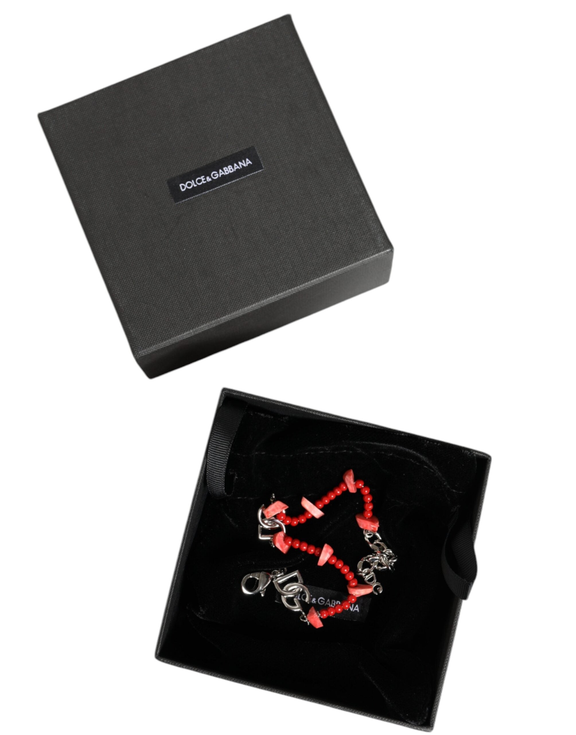 Dolce & Gabbana Silver-tone Brass Pearl Resin DG Logo Chain Bracelet