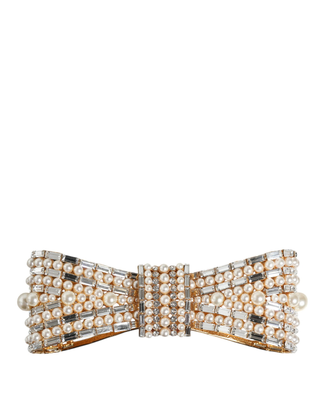 Dolce & Gabbana Gold-Tone Brass Bow Crystal Faux Pearl Embellished Brooch
