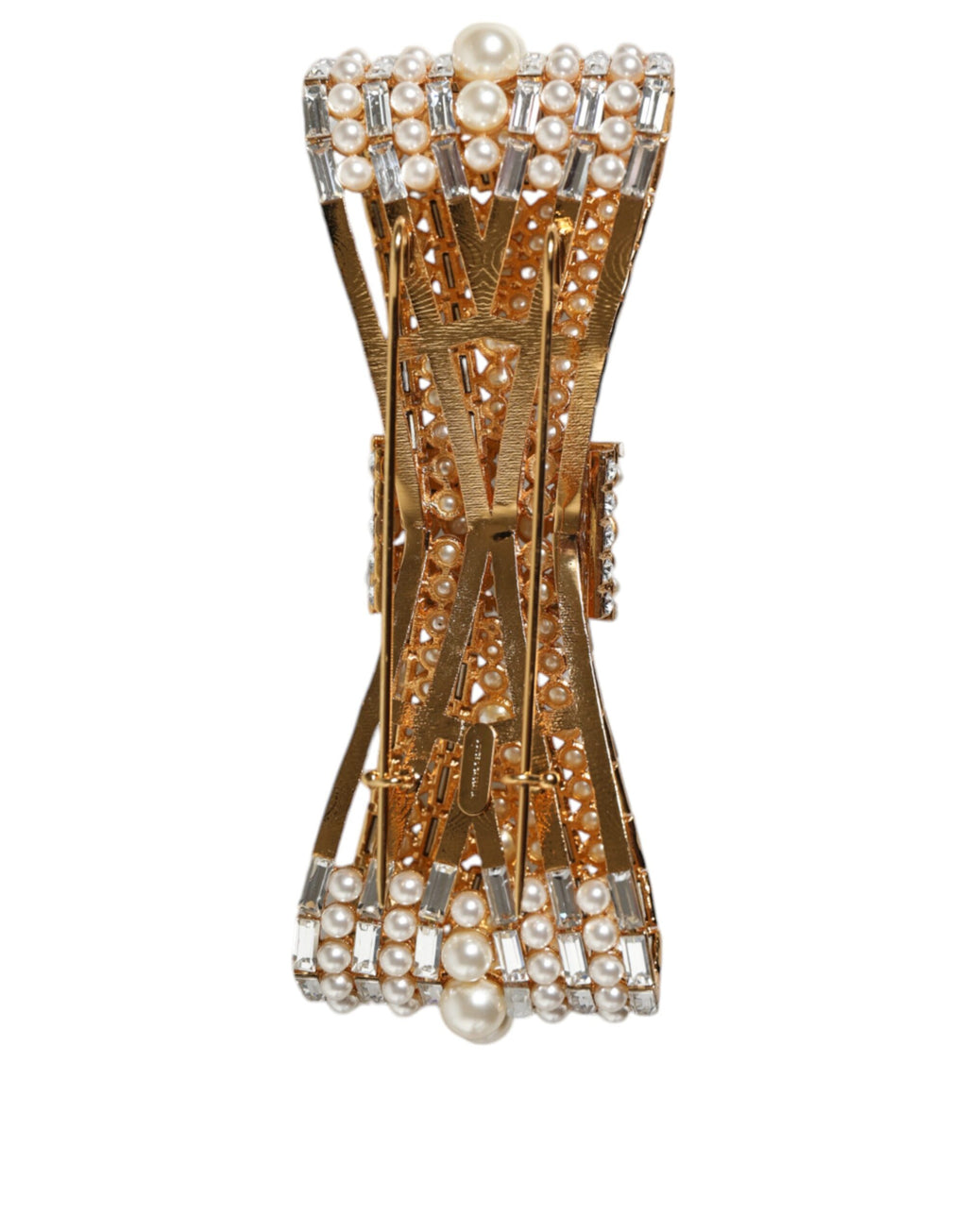 Dolce & Gabbana Gold-Tone Brass Bow Crystal Faux Pearl Embellished Brooch