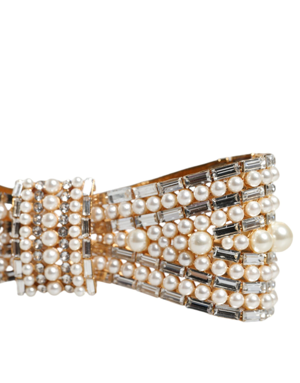 Dolce & Gabbana Gold-Tone Brass Bow Crystal Faux Pearl Embellished Brooch