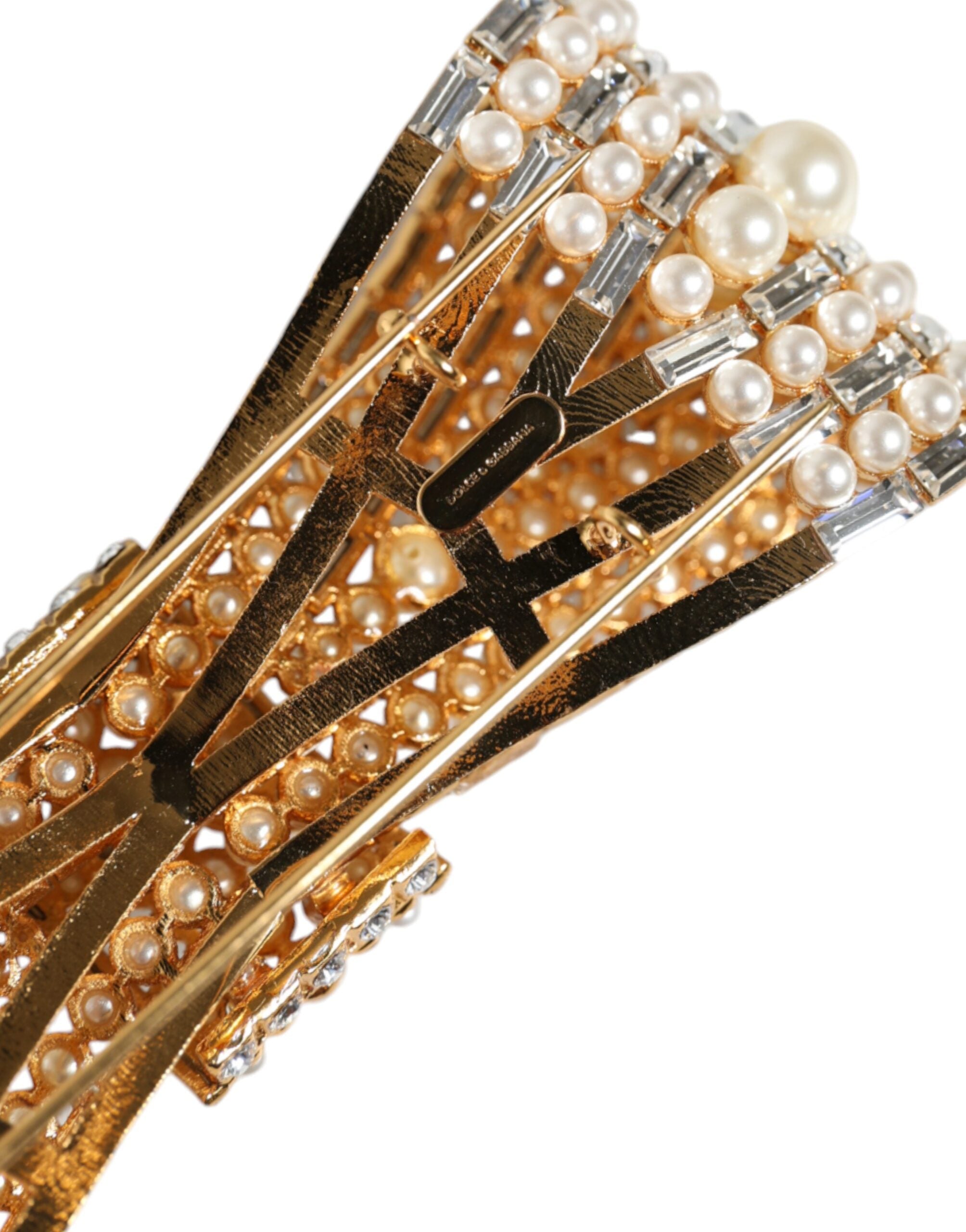 Dolce & Gabbana Gold-Tone Brass Bow Crystal Faux Pearl Embellished Brooch