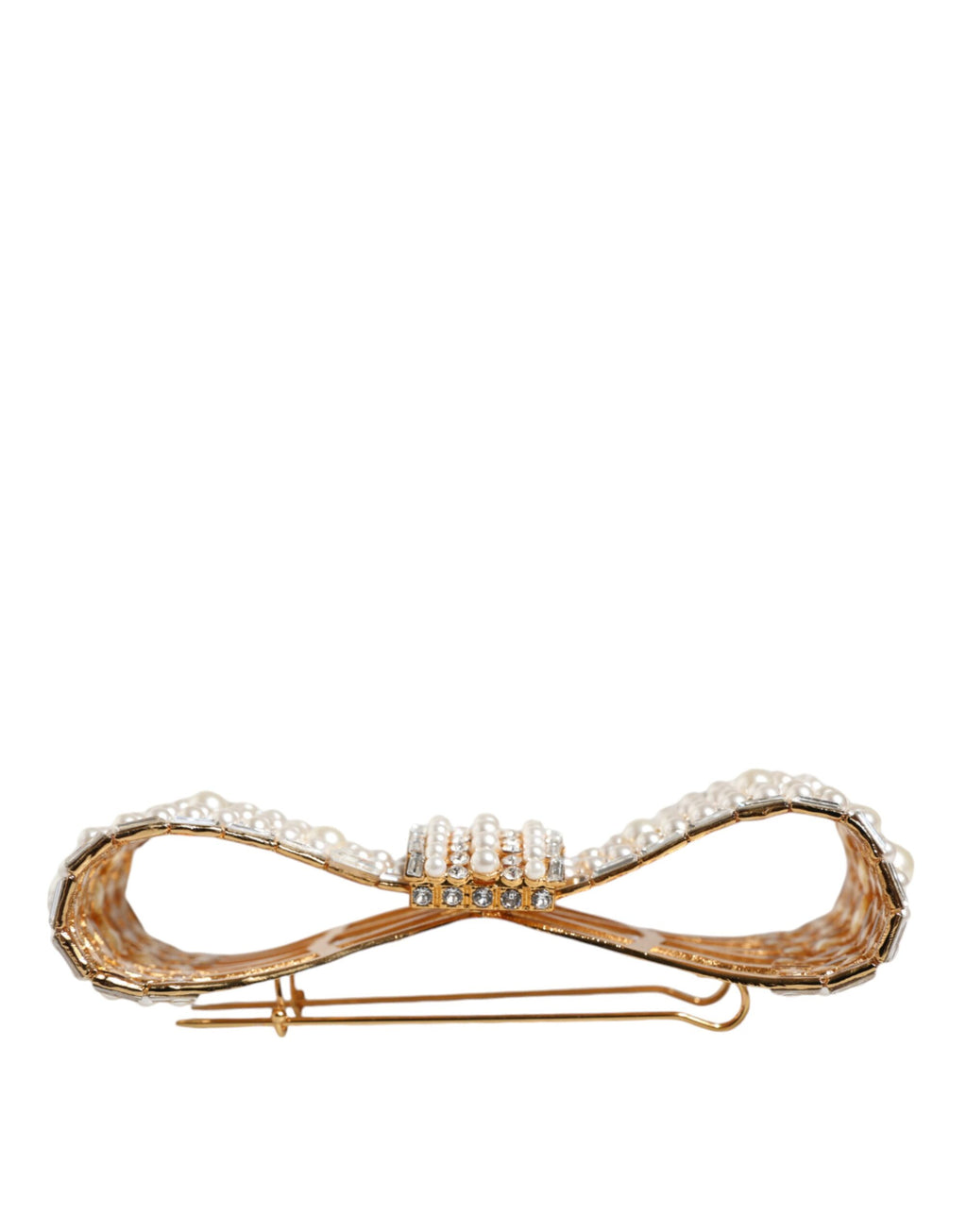 Dolce & Gabbana Gold-Tone Brass Bow Crystal Faux Pearl Embellished Brooch