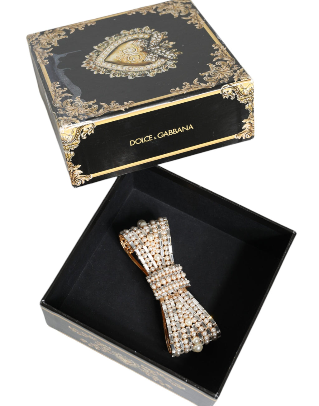 Dolce & Gabbana Gold-Tone Brass Bow Crystal Faux Pearl Embellished Brooch