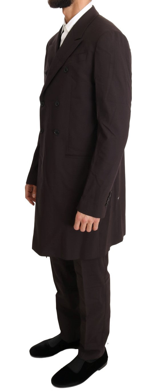 Dolce & Gabbana Bordeauxfarbener Woll-Stretch-Anzug, lang, 3-teilig