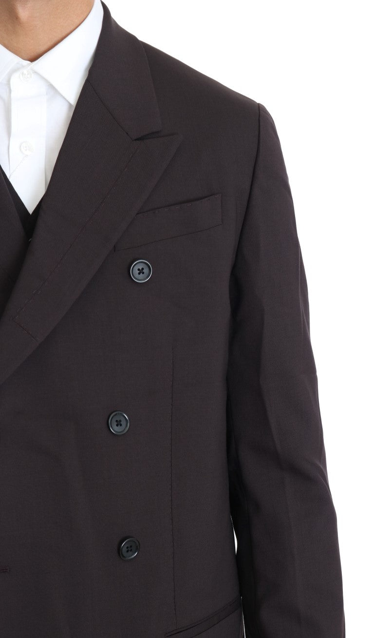 Dolce & Gabbana Bordeauxfarbener Woll-Stretch-Anzug, lang, 3-teilig