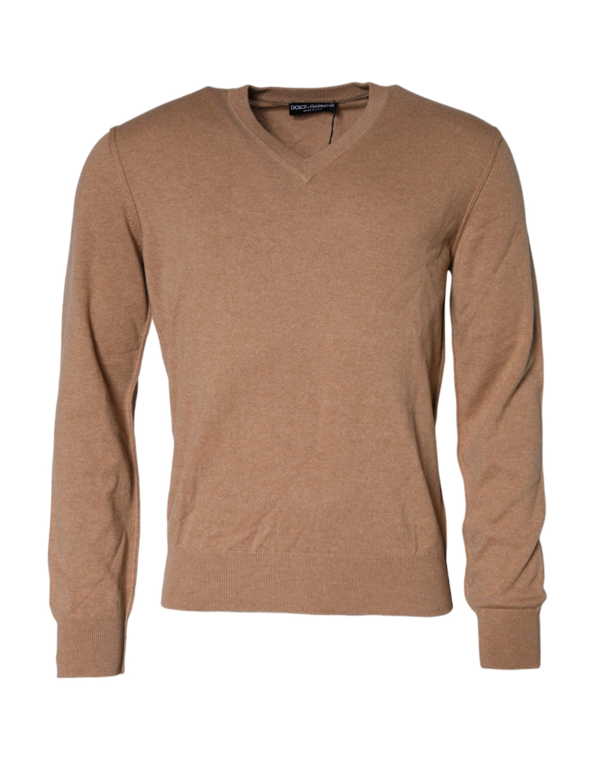 Dolce & Gabbana Brown Cashmere V-Neck Sweater