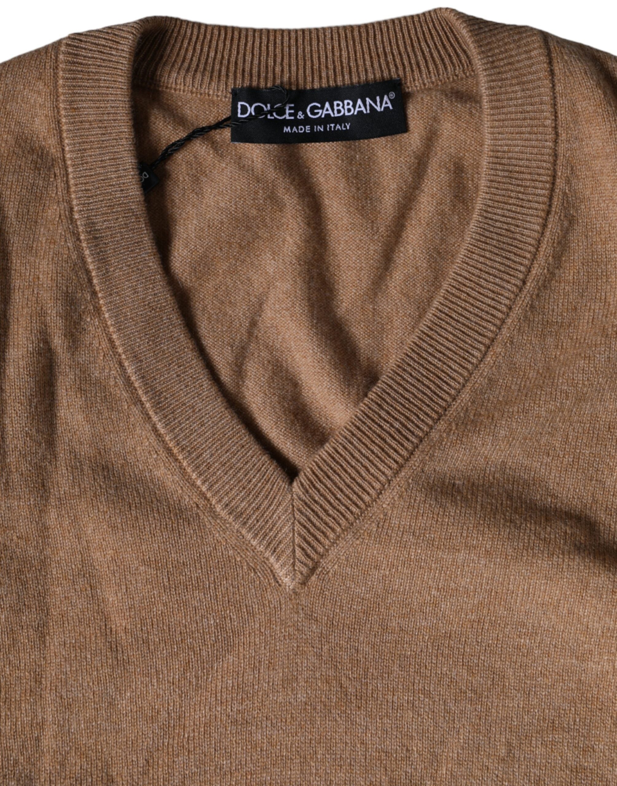 Dolce & Gabbana Brown Cashmere V-Neck Sweater