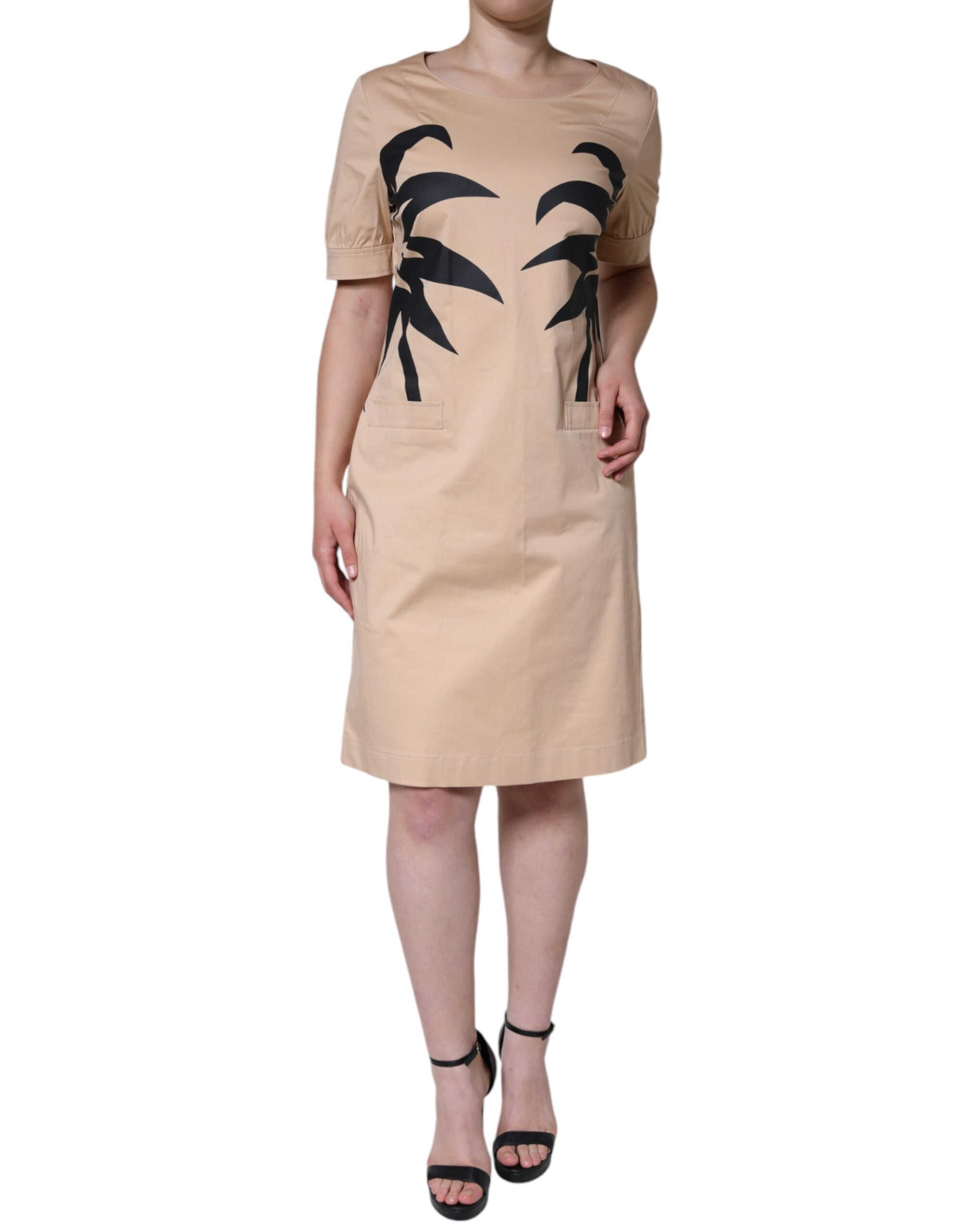 Moschino Beige Cotton Short-Sleeved Knee-Length Dress