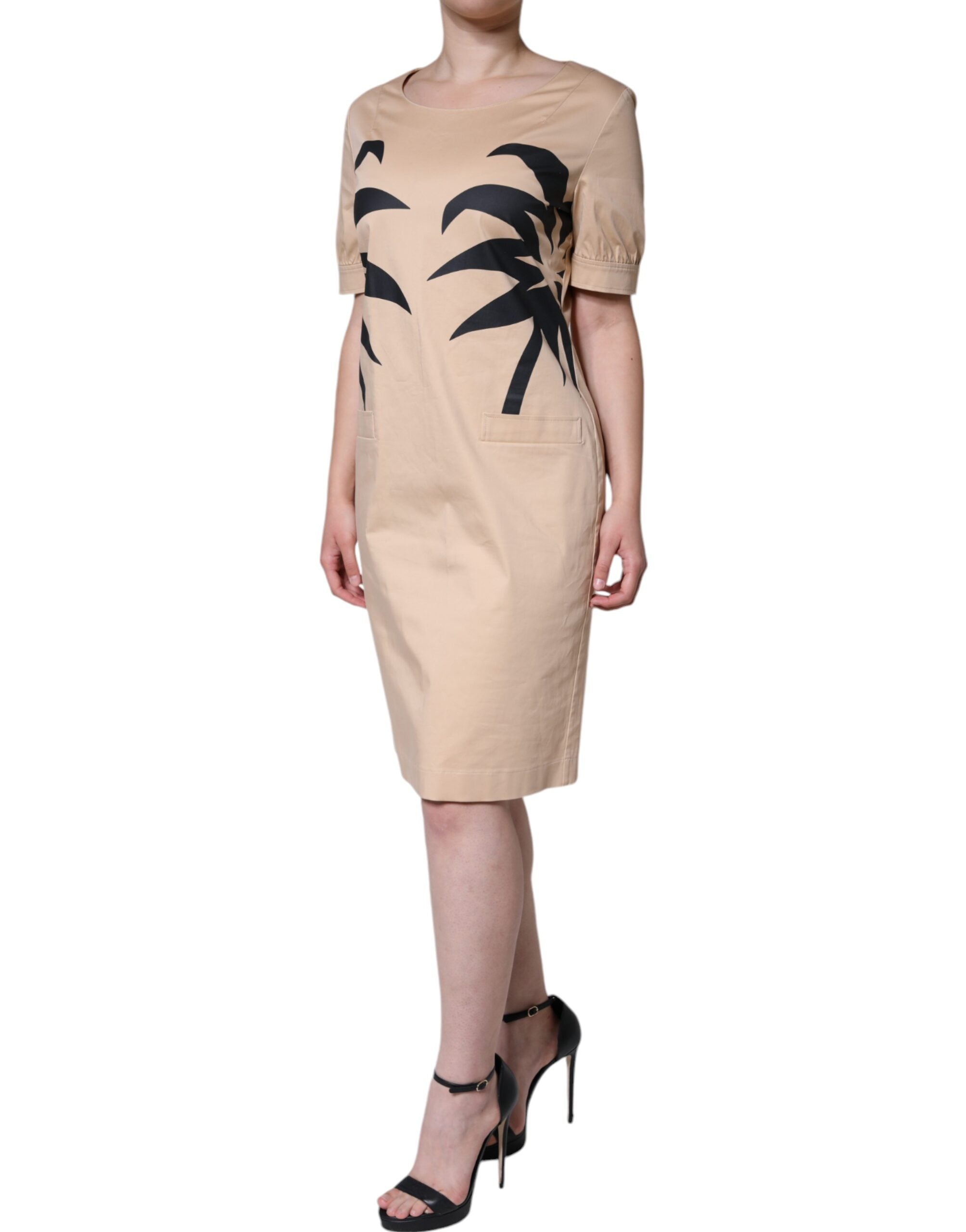 Moschino Beige Cotton Short-Sleeved Knee-Length Dress