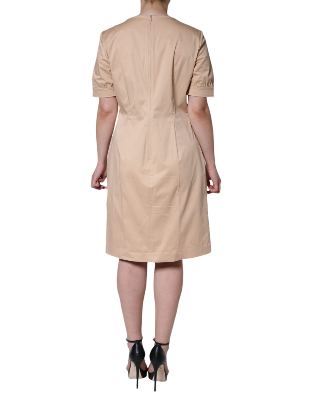 Moschino Beige Cotton Short-Sleeved Knee-Length Dress