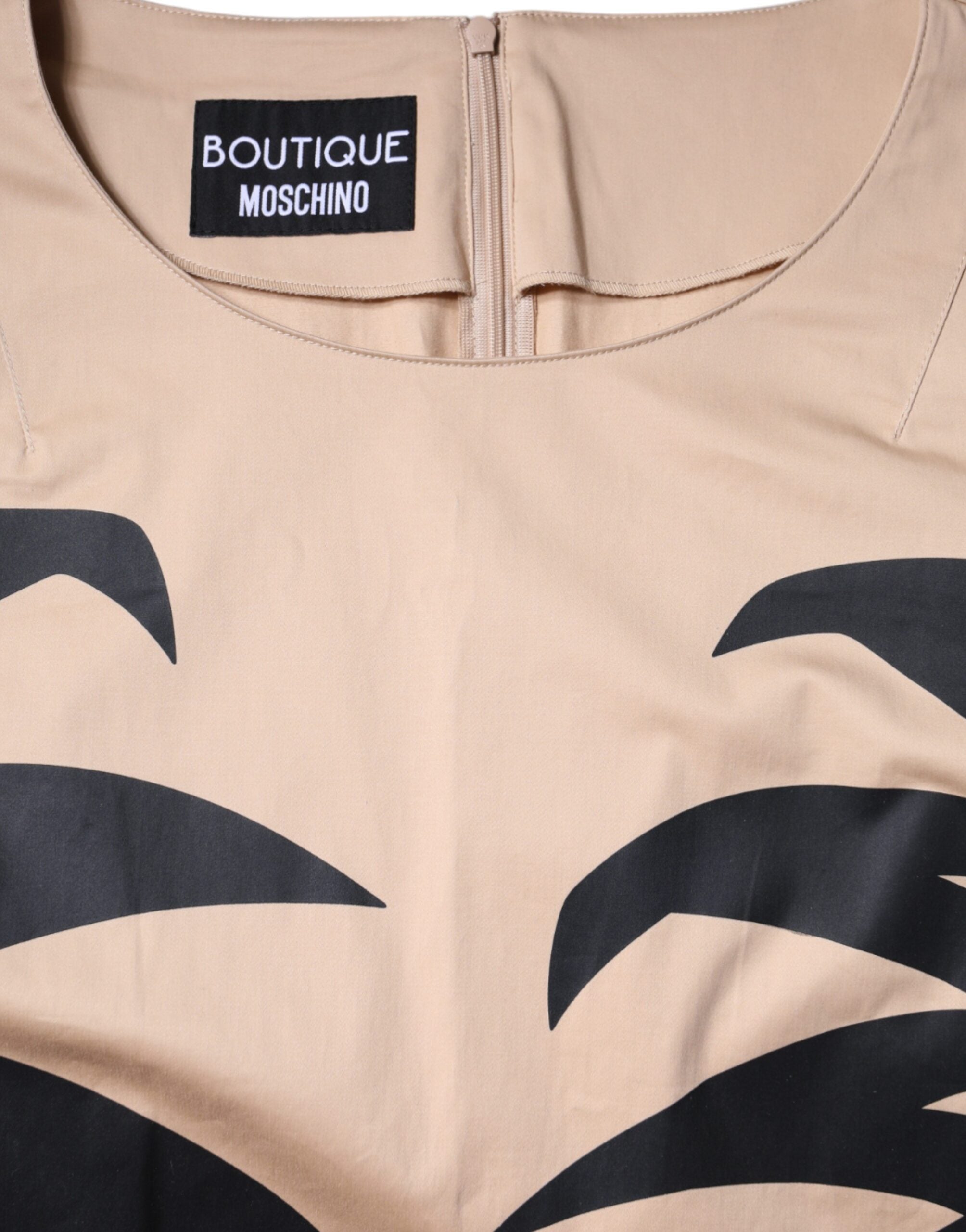 Moschino Beige Cotton Short-Sleeved Knee-Length Dress