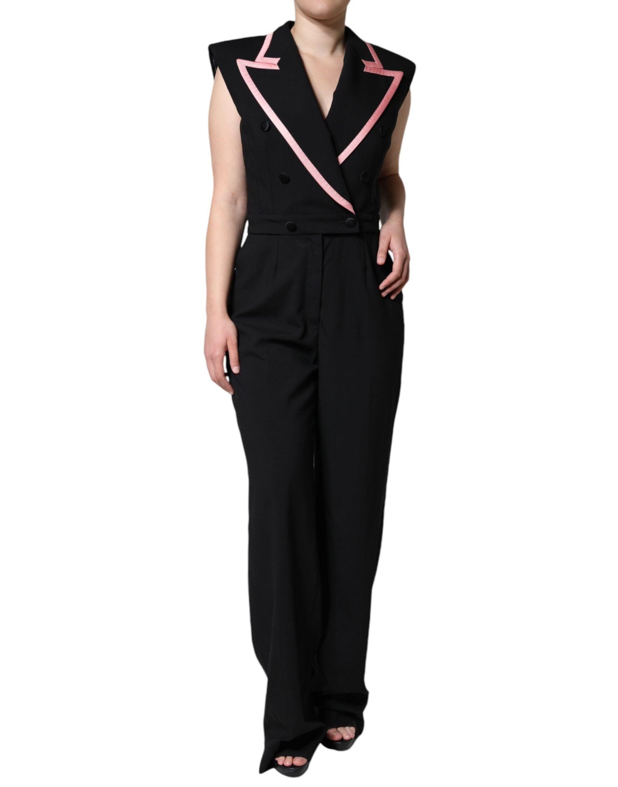 Dolce & Gabbana Black Sleeveless Wool Blend Jumpsuit Dress