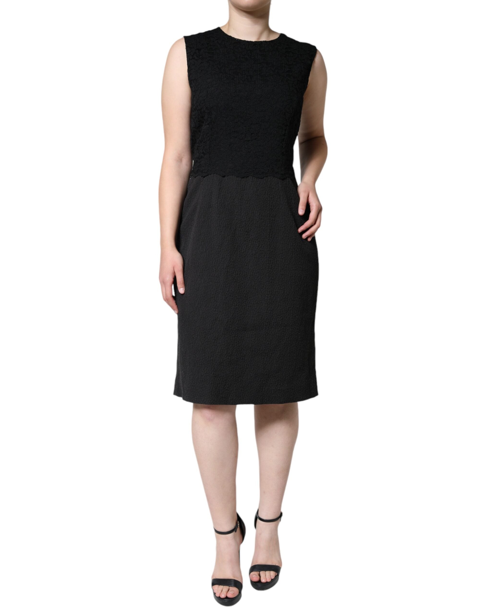 Dolce & Gabbana Black Cotton Knee-Length Sheath Dress