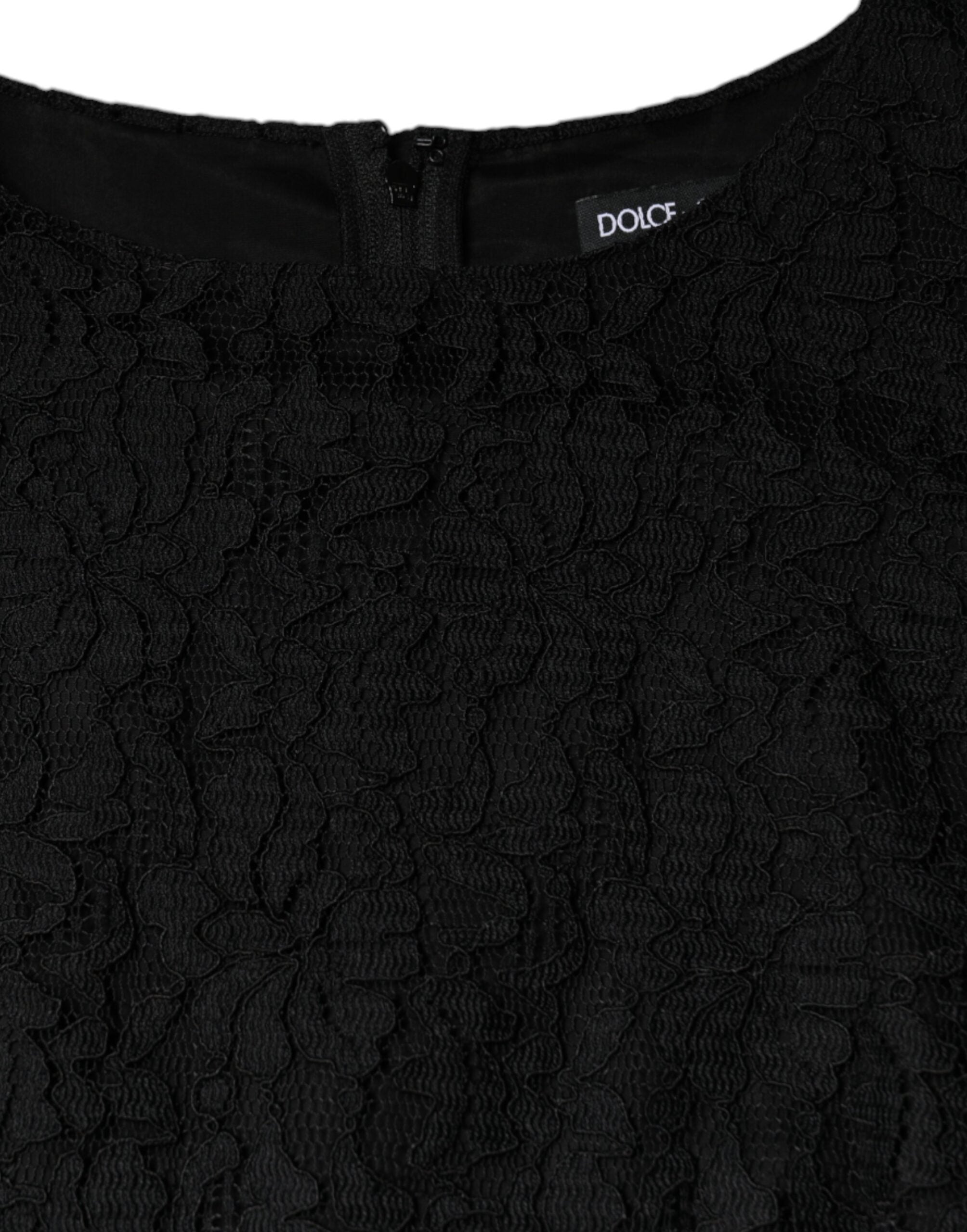 Dolce & Gabbana Black Floral Lace Sleeveless Mini Dress