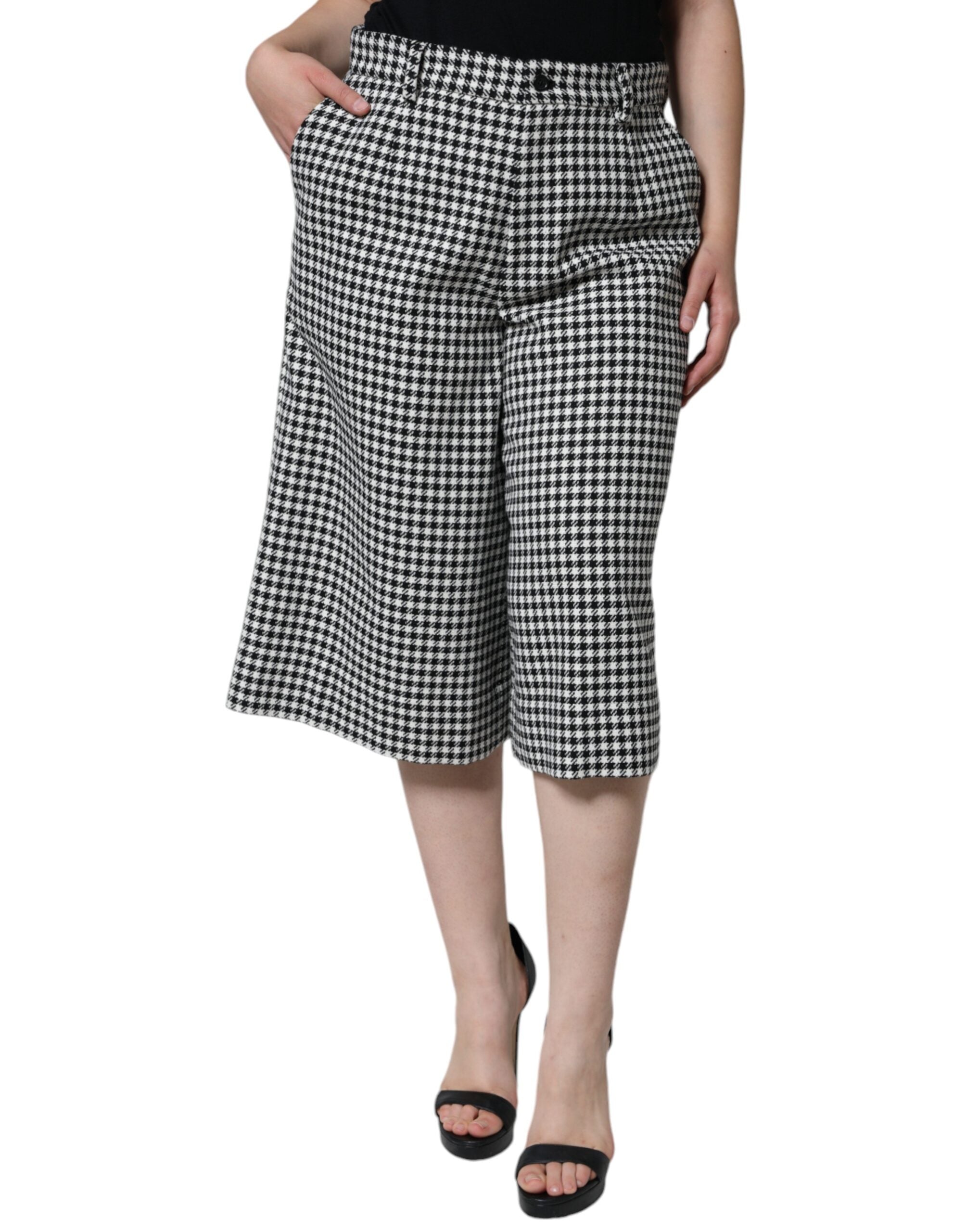 Dolce & Gabbana Black and White Houndstooth Wide-Leg Trousers