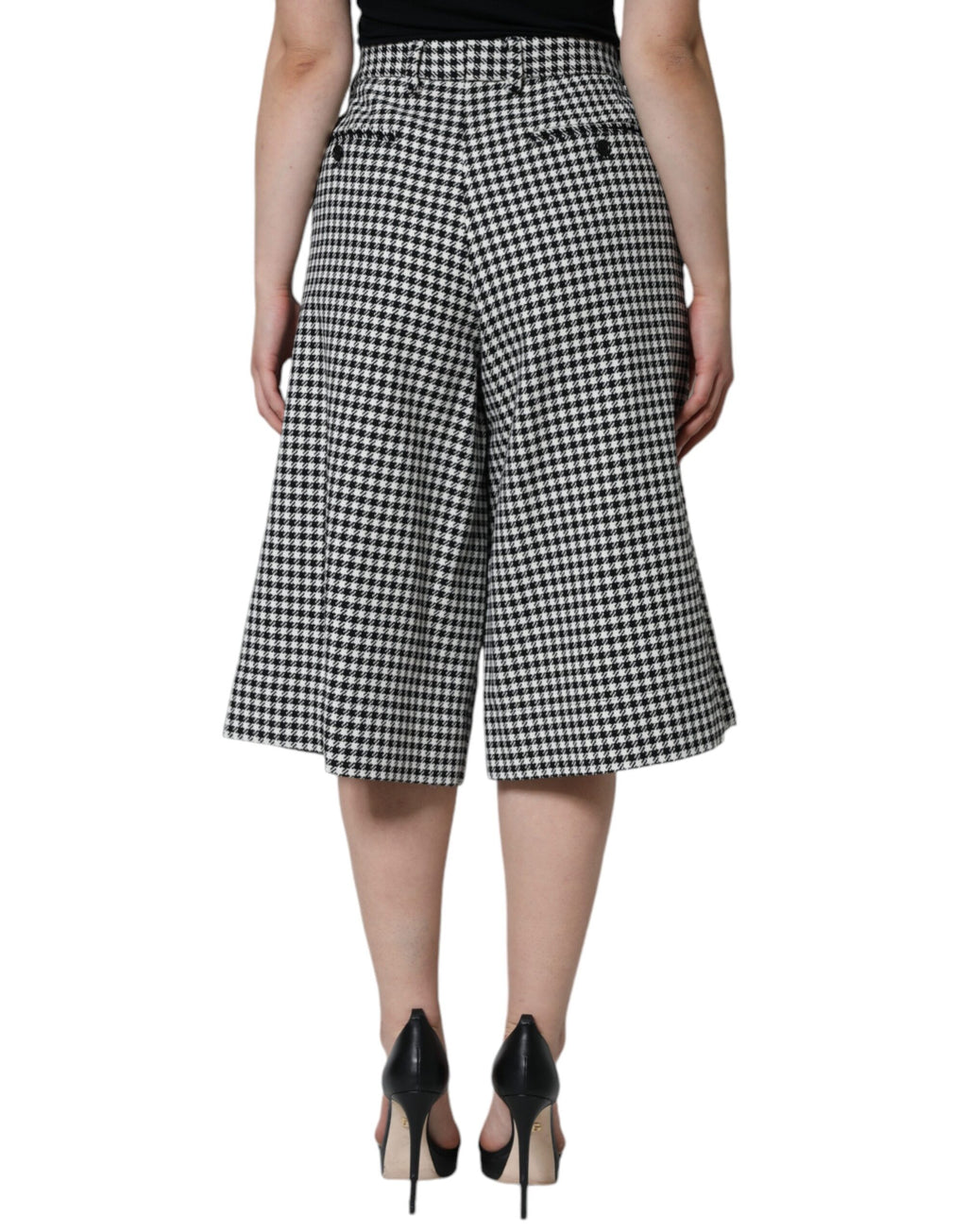 Dolce & Gabbana Black and White Houndstooth Wide-Leg Trousers