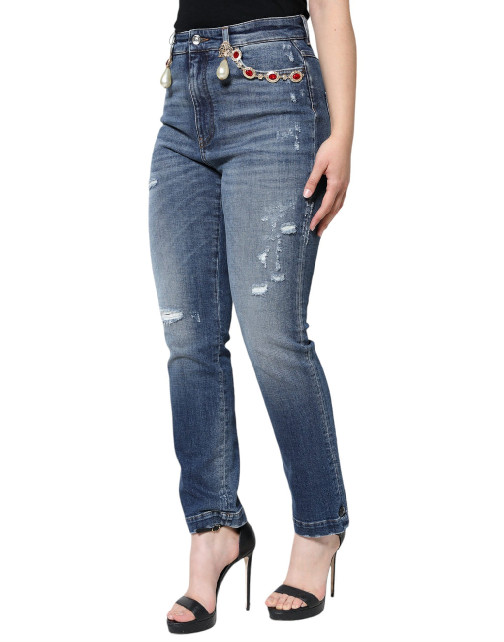 Dolce & Gabbana Dark Blue Distressed Cotton Skinny Denim Jeans