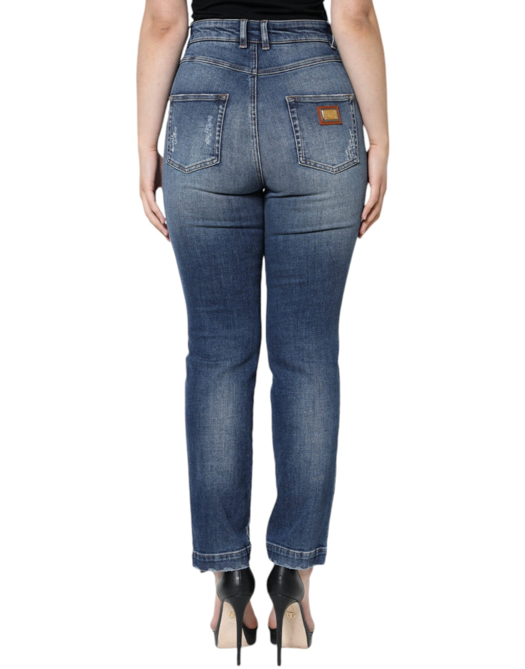 Dolce & Gabbana Dark Blue Distressed Cotton Skinny Denim Jeans