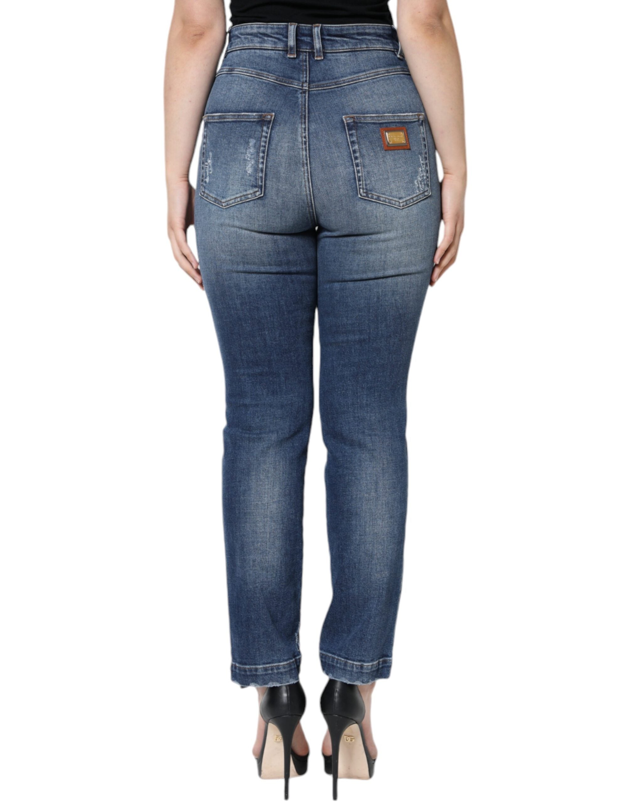 Dolce & Gabbana Dark Blue Distressed Cotton Skinny Denim Jeans
