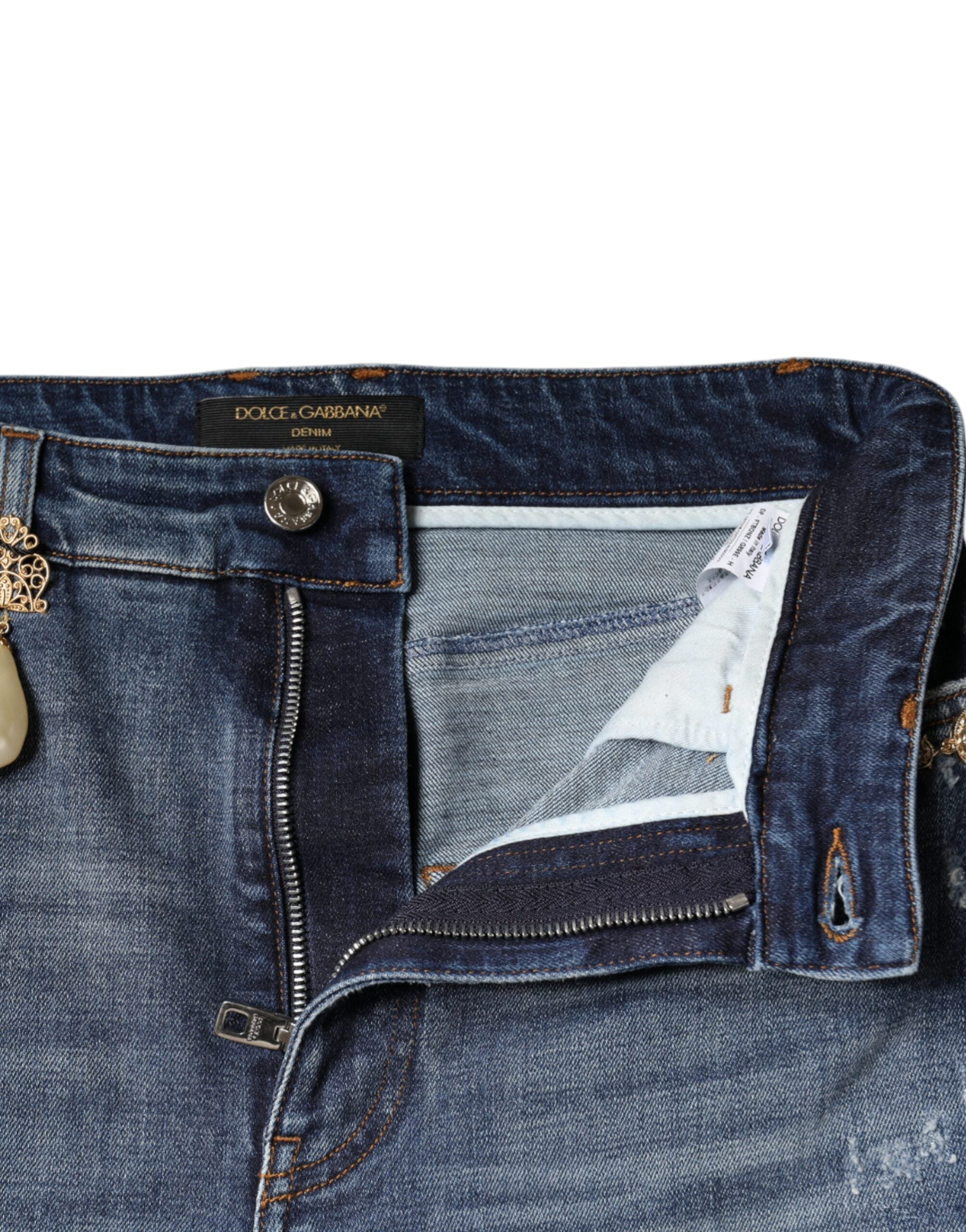 Dolce & Gabbana Dark Blue Distressed Cotton Skinny Denim Jeans