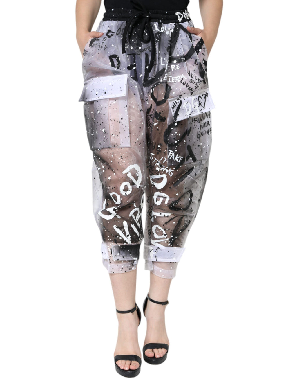 Dolce & Gabbana White Sheer Logo Cropped Cargo Pants