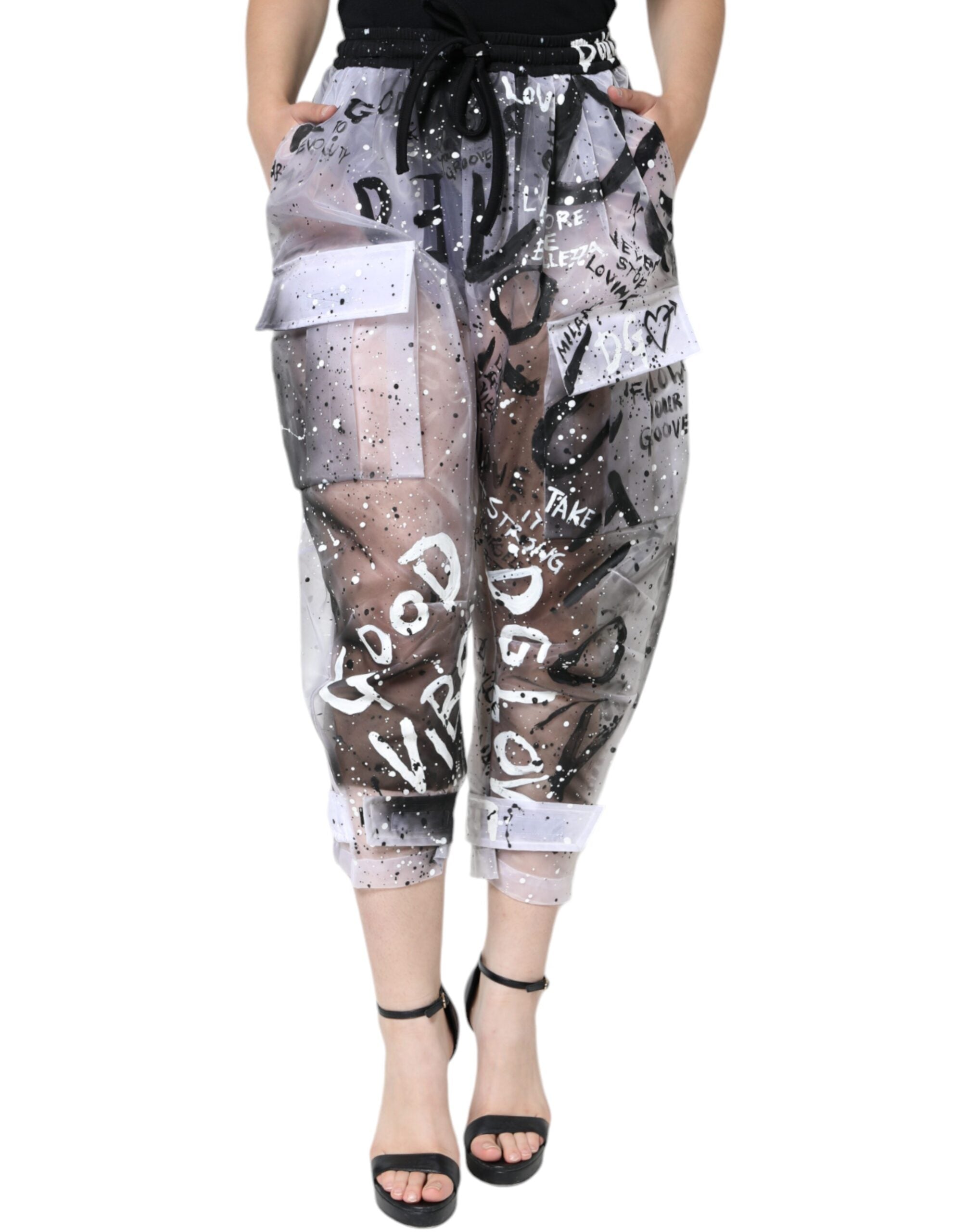 Dolce & Gabbana White Sheer Logo Cropped Cargo Pants