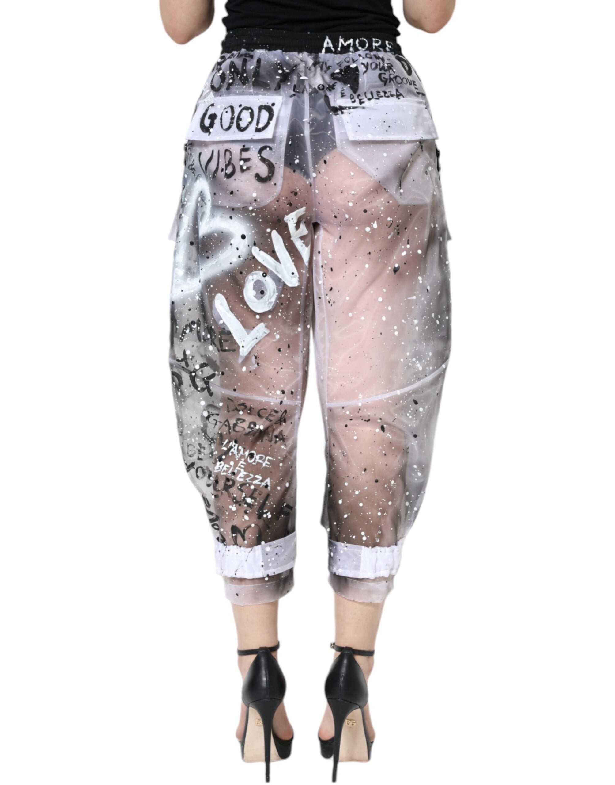 Dolce & Gabbana White Sheer Logo Cropped Cargo Pants