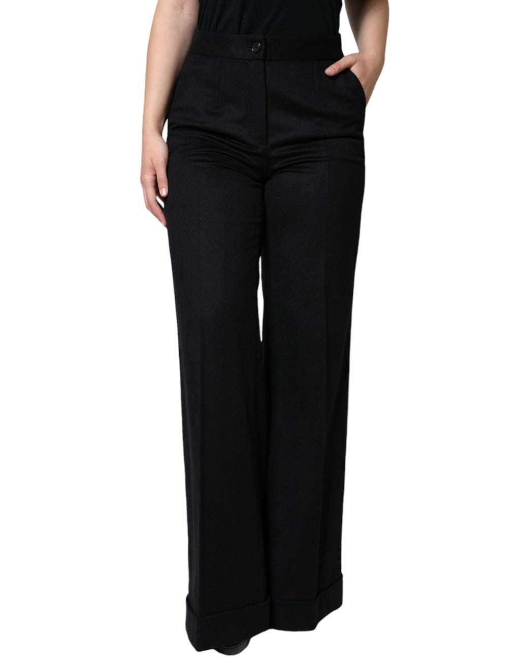 Dolce & Gabbana Black Cashmere Mid Waist Women's Bootcut Trousers