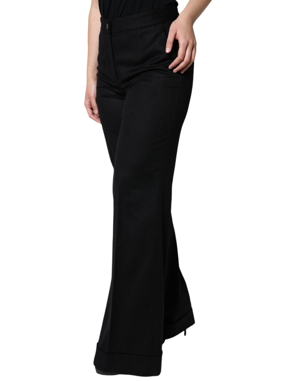 Dolce & Gabbana Black Cashmere Mid Waist Women's Bootcut Trousers