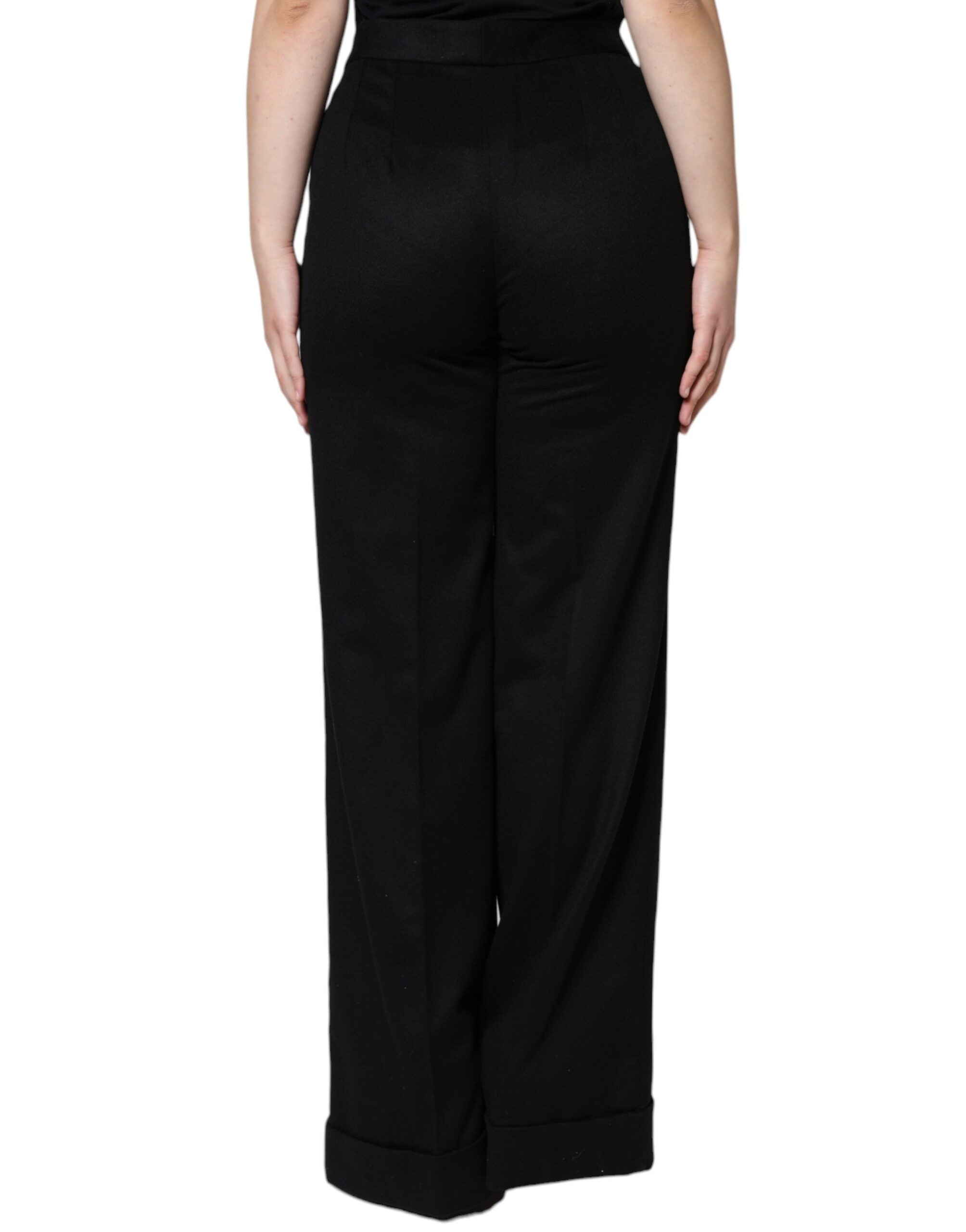 Dolce & Gabbana Black Cashmere Mid Waist Women's Bootcut Trousers