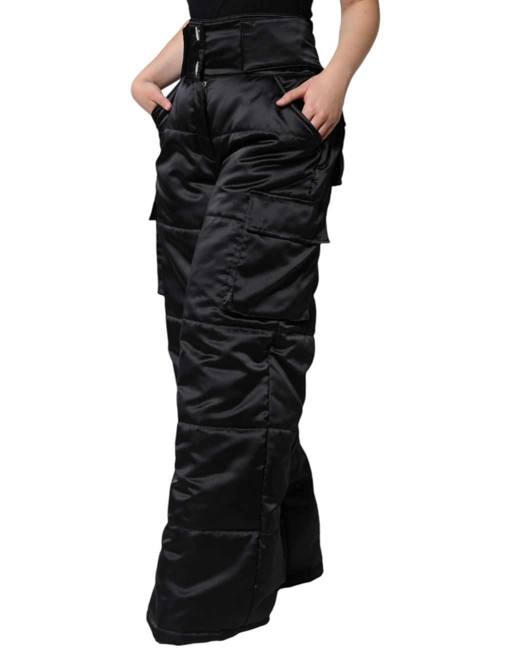 Dolce & Gabbana Women's Black High-Waisted Quilted Boot Cut Pants